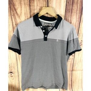 ORIGINAL PENGUIN Mens Polo Shirt MEDIUM Short Sleeve Black Gray Striped Logo